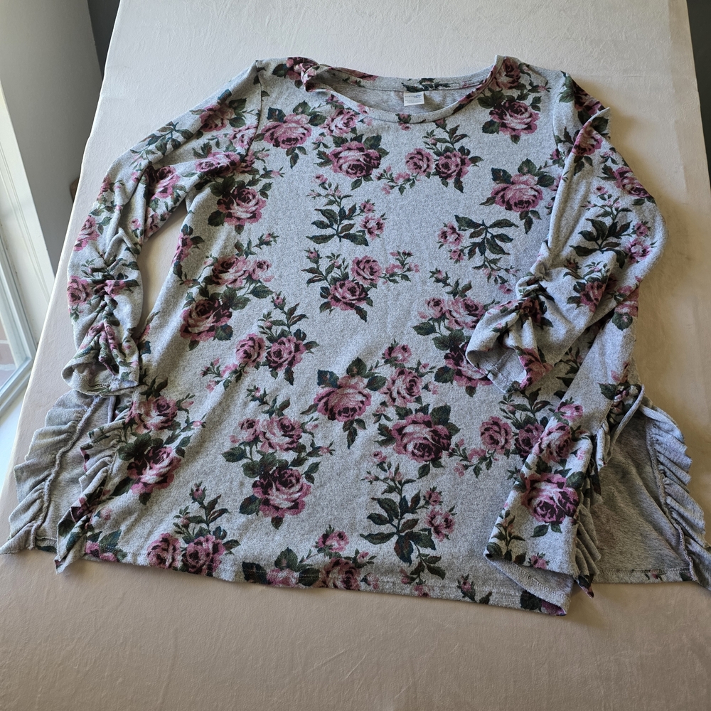 Terra & Sky Floral Print Sweater - Pink and Gray